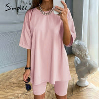 Simplee Casual solid new women's two piece suit including belt solid color home loose sports fashion leisure suit summer 2020