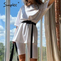 Simplee Casual solid new women's two piece suit including belt solid color home loose sports fashion leisure suit summer 2020