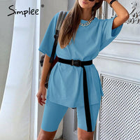 Simplee Casual solid new women's two piece suit including belt solid color home loose sports fashion leisure suit summer 2020