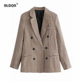 Moda outono feminino blazers xadrez e jaquetas trabalho senhora do escritório terno fino duplo breasted negócios feminino blazer casaco talever