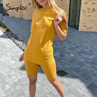 Simplee Casual solid new women's two piece suit including belt solid color home loose sports fashion leisure suit summer 2020